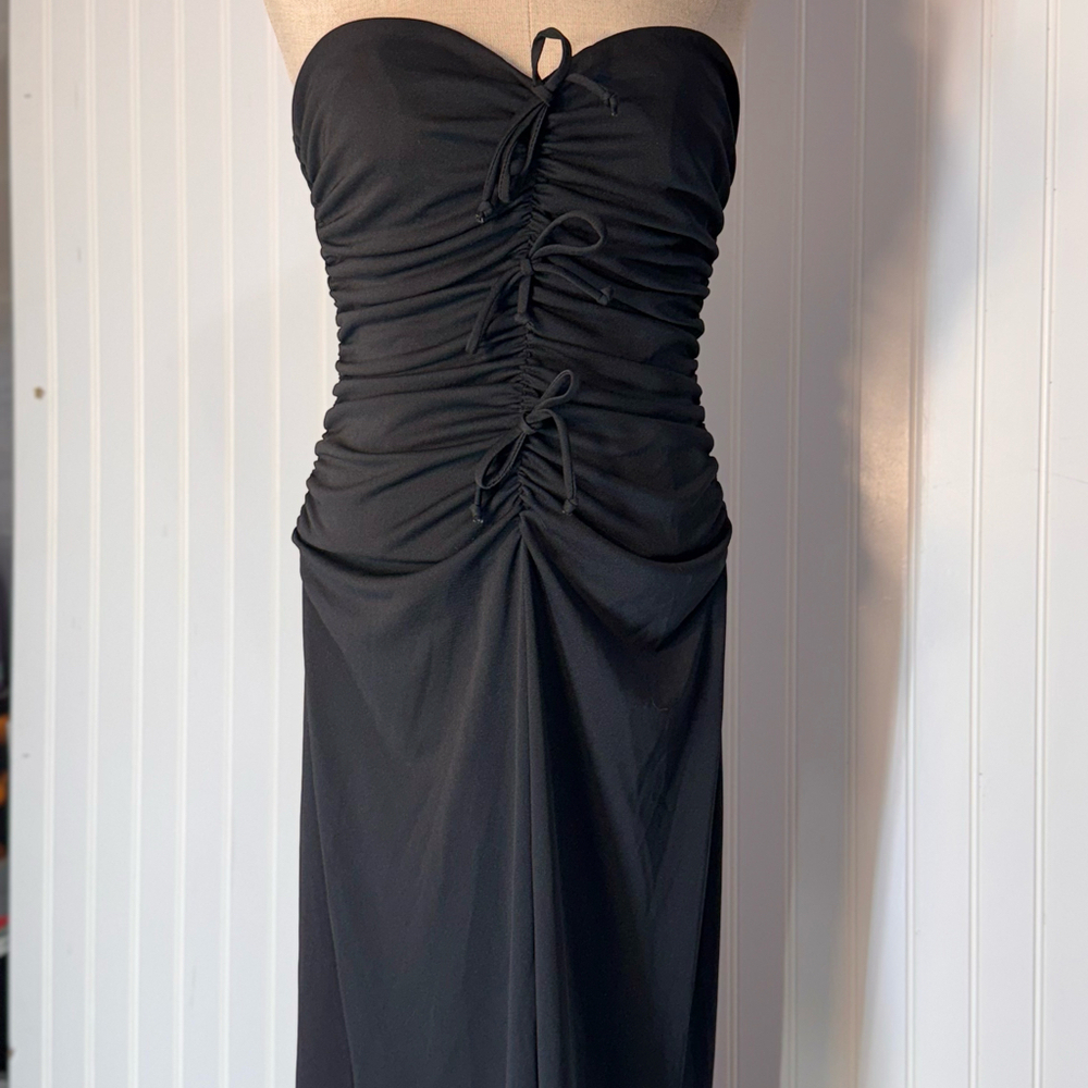 Nicole Miller New York Black Ruched Lace-Up Maxi Dress 10 Made in USA - Picture 2 of 8